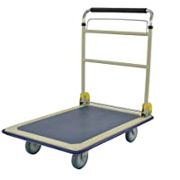 Carro de plataforma T-EQUIP YE1-200T con asa de arco telescópica- abatible- capacidad de carga de 200 kg- gris - azul